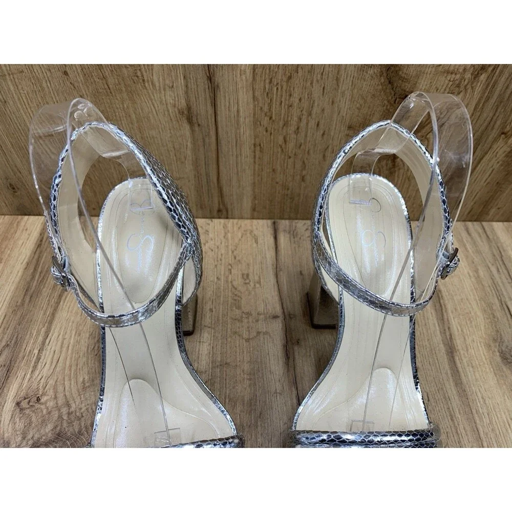 Jessica Simpson Bautista Platform Sandals Women 9 Silver Metallic Snake Heels
